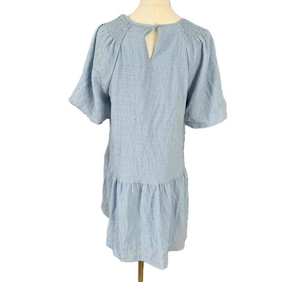 NWT Steve Madden Blue Short Sleeve Gathered Neckline Tiered Skirt Abrah Dress M - Picture 4 of 15